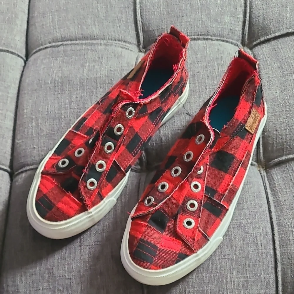 Blowfish Red and Black Plaid‎ Slip-On Shoes